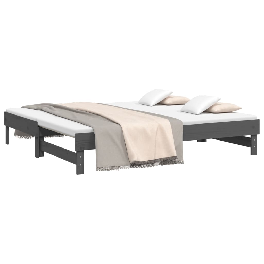Dormeuse Estraibile Grigia 2x(90x190) cm Legno Massello di Pino