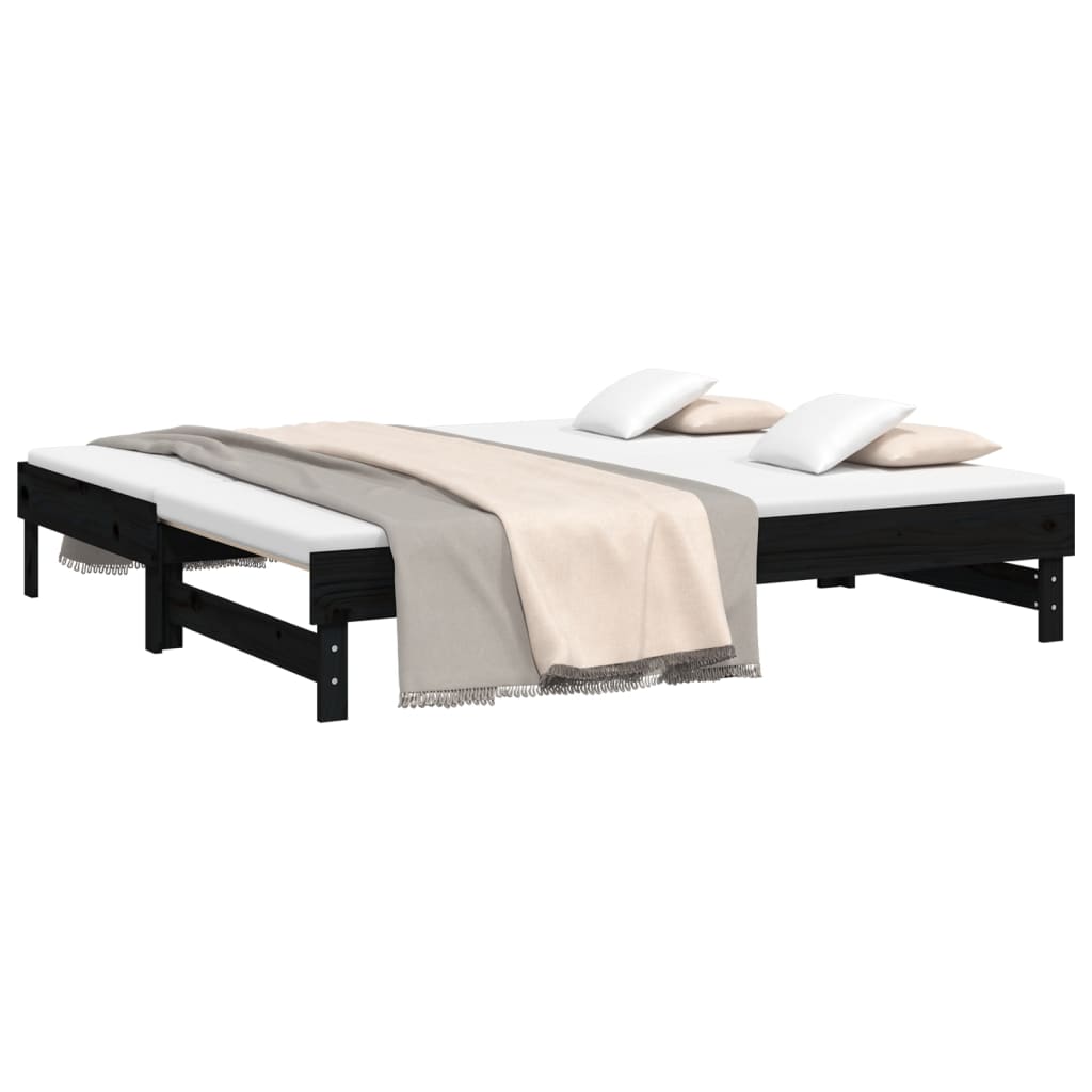 Dormeuse Estraibile Nera 2x(90x190) cm Legno Massello di Pino