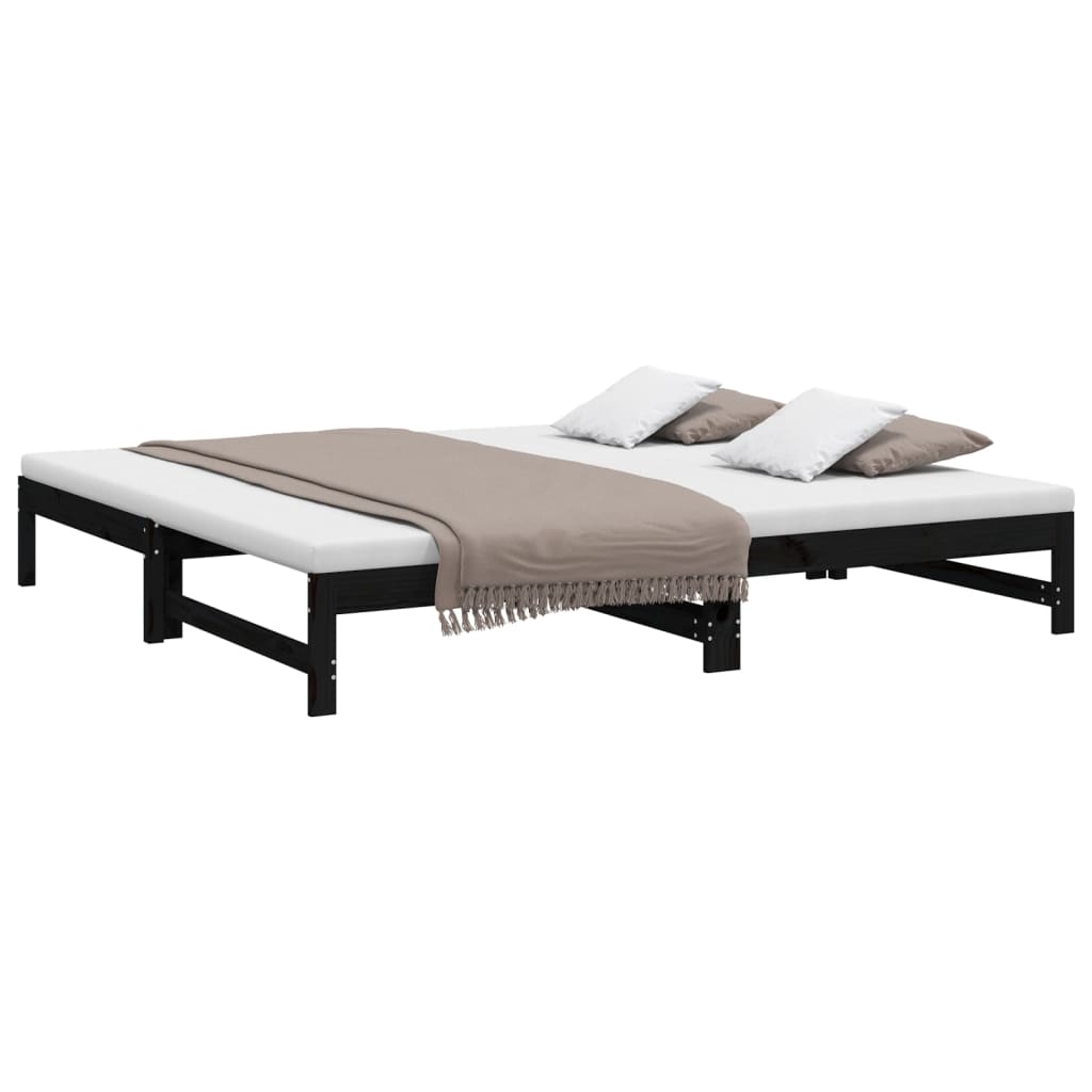 Dormeuse Estraibile Nera 2x(100x200) cm Legno Massello di Pino