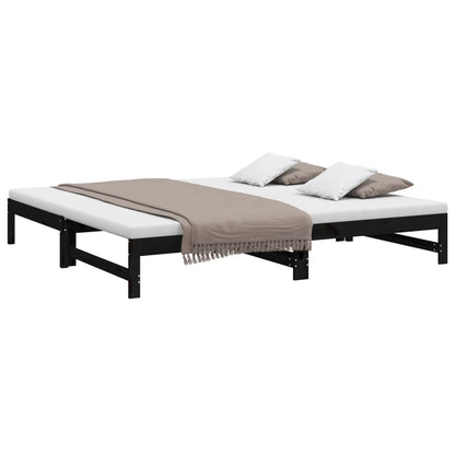 Dormeuse Estraibile Nera 2x(100x200) cm Legno Massello di Pino