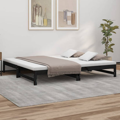 Dormeuse Estraibile Nera 2x(100x200) cm Legno Massello di Pino