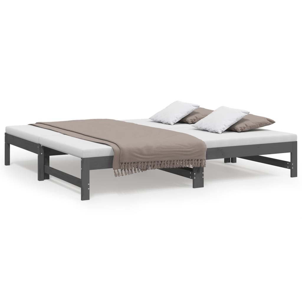 Dormeuse Estraibile Grigia 2x(90x190) cm Legno Massello di Pino