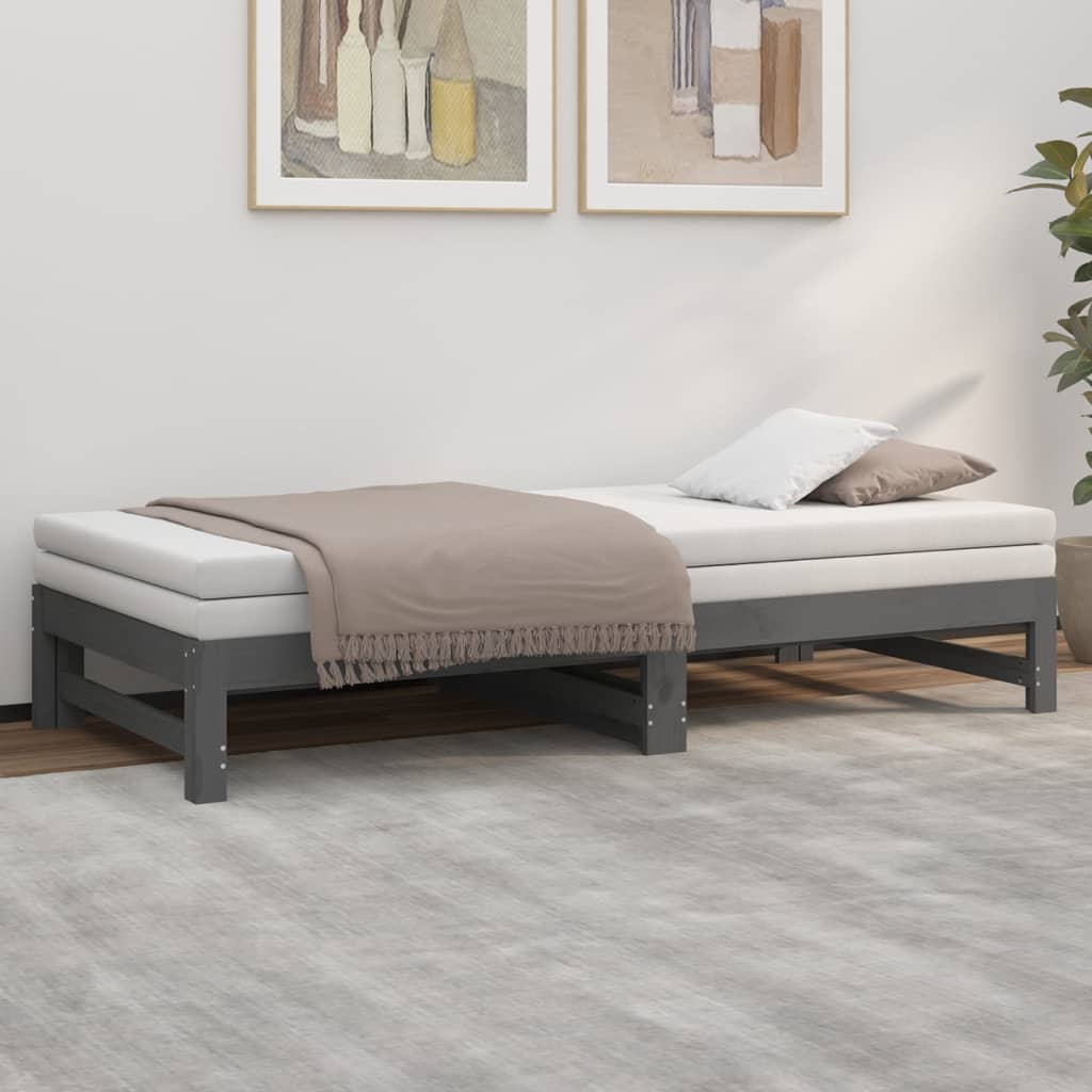 Dormeuse Estraibile Grigia 2x(90x190) cm Legno Massello di Pino