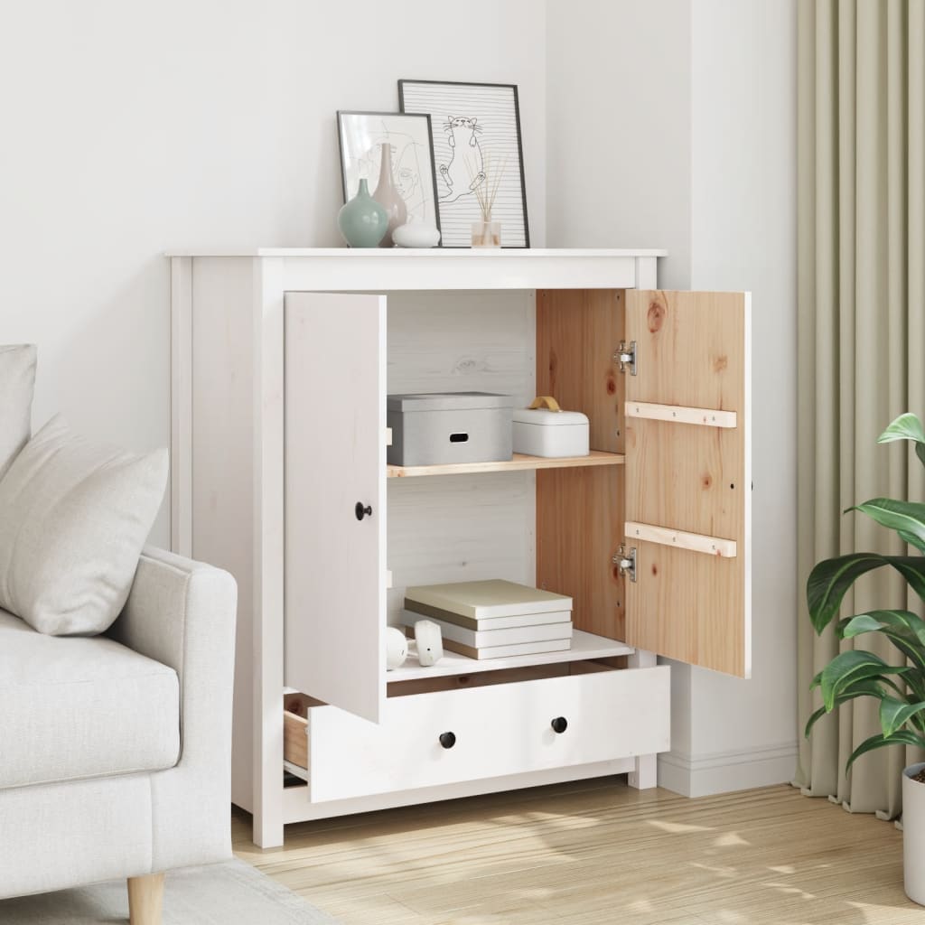 Credenza Bianca 83x41,5x100 cm in Legno Massello di Pino
