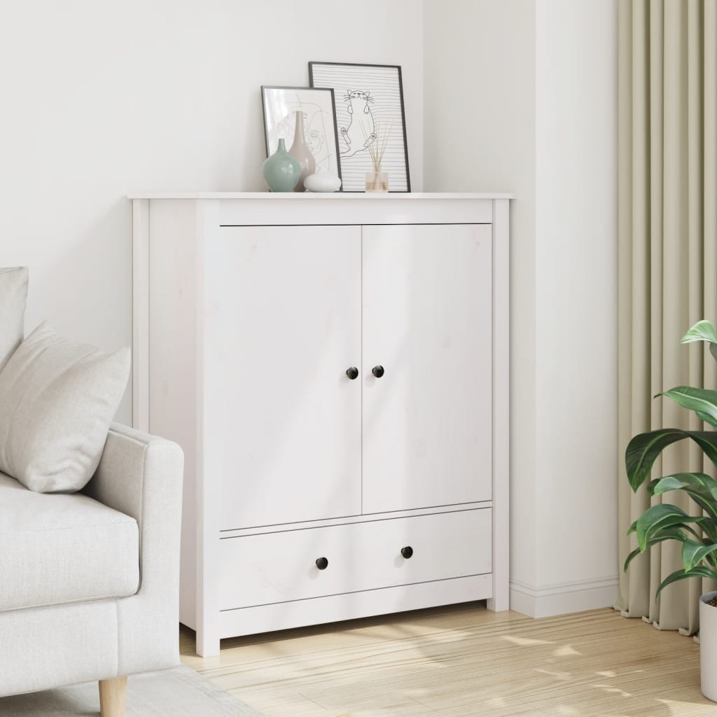Credenza Bianca 83x41,5x100 cm in Legno Massello di Pino