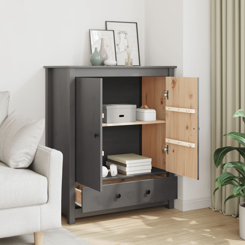 Credenza Grigia 83x41,5x100 cm in Legno Massello di Pino