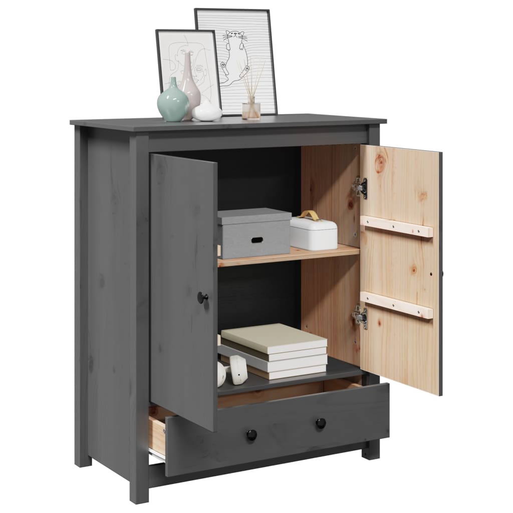 Credenza Grigia 83x41,5x100 cm in Legno Massello di Pino