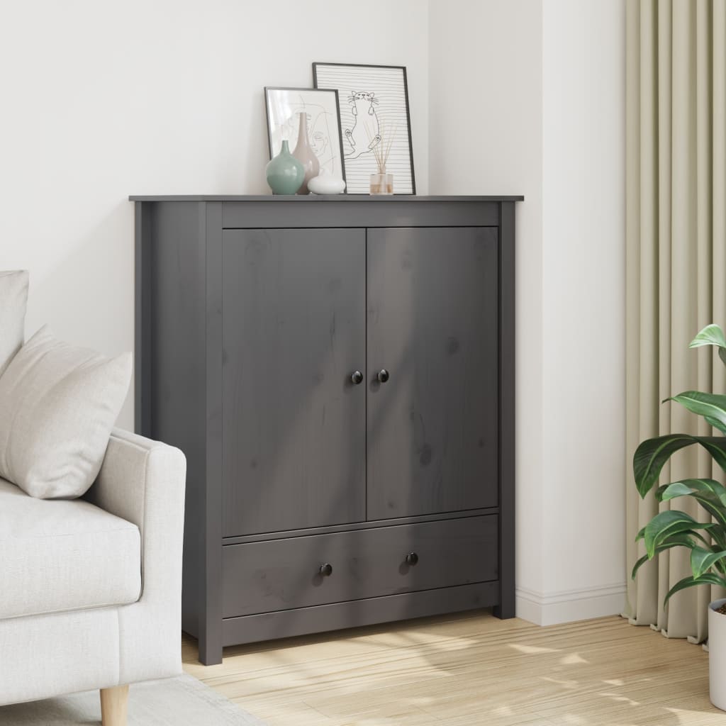 Credenza Grigia 83x41,5x100 cm in Legno Massello di Pino