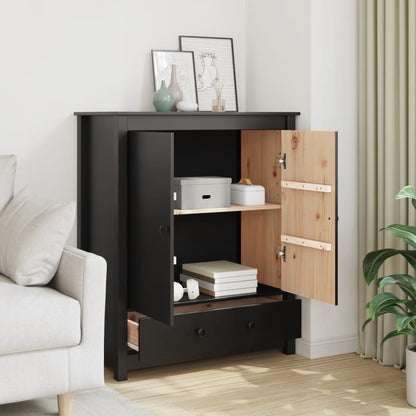 Credenza Nera 83x41,5x100 cm in Legno Massello di Pino