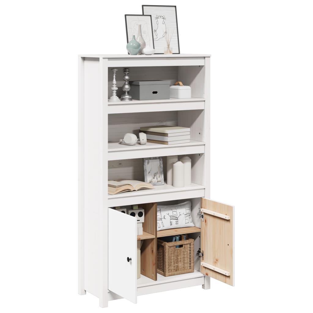 Credenza Bianca 80x35x154 cm in Legno Massello di Pino