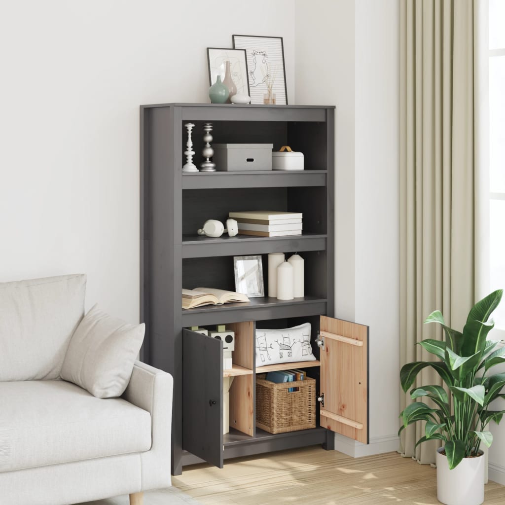 Credenza Grigio 80x35x154 cm in Legno Massello di Pino