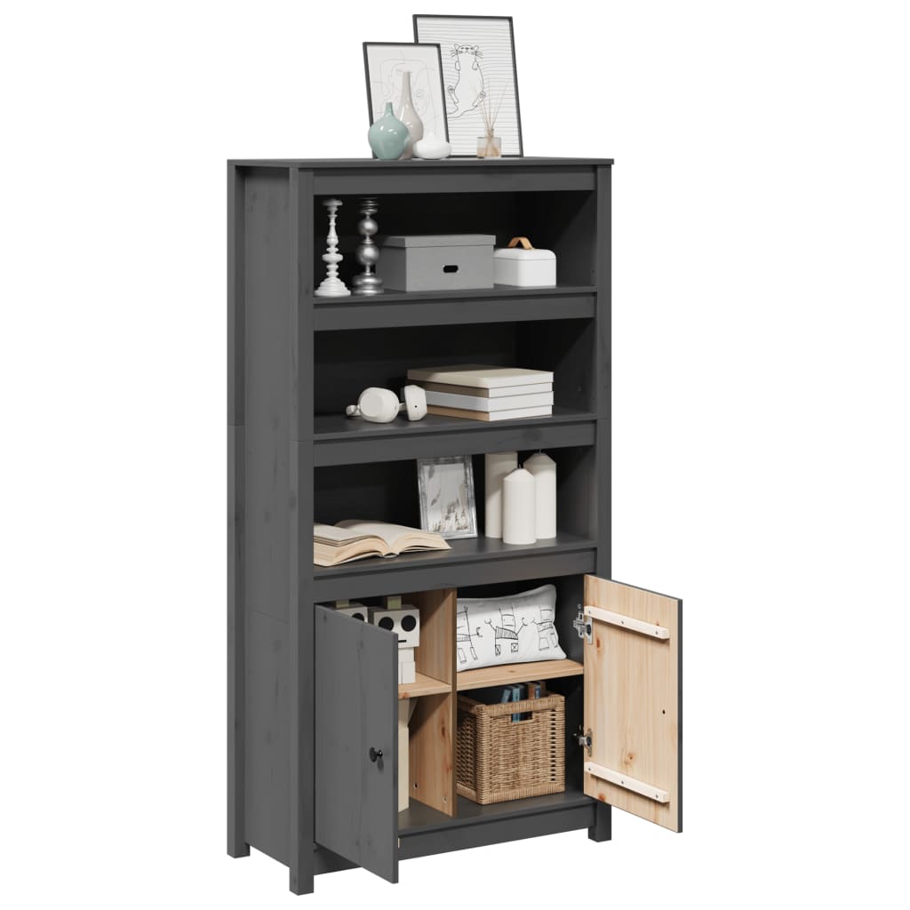 Credenza Grigio 80x35x154 cm in Legno Massello di Pino