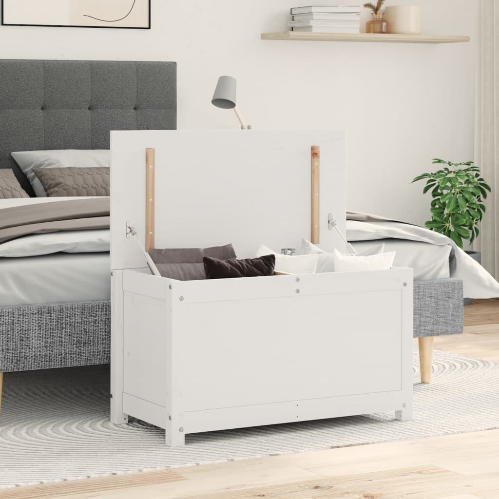Contenitore Portaoggetti Bianco 80x40x45,5cm Massello di Pino