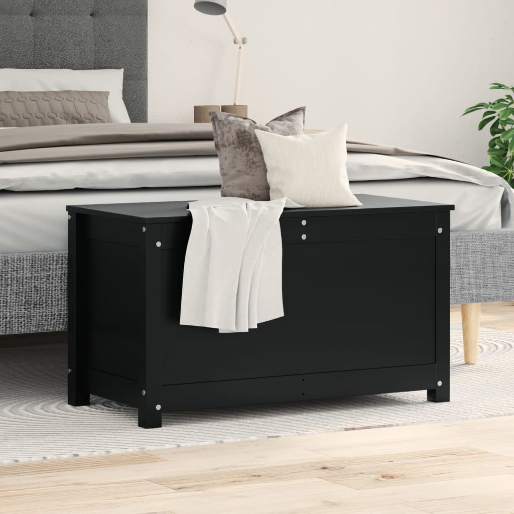 Contenitore Portaoggetti Nero 80x40x45,5cm Legno Massello Pino
