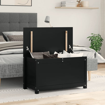 Contenitore Portaoggetti Nero 80x40x45,5cm Legno Massello Pino