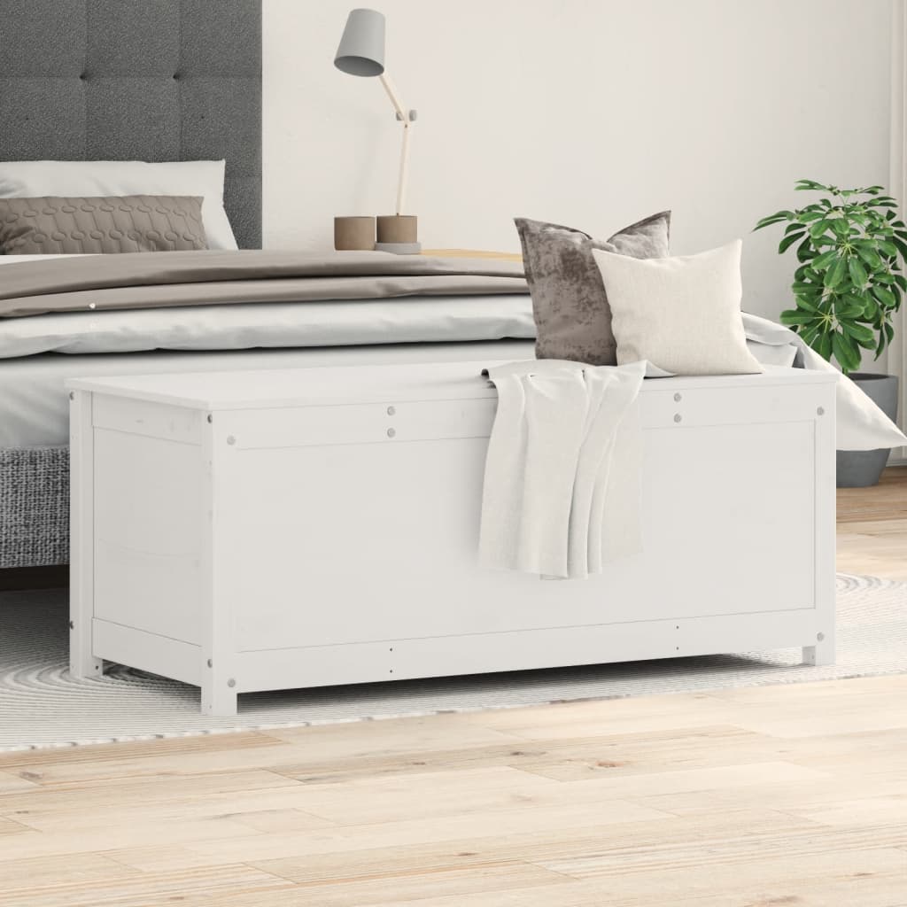 Contenitore Portaoggetti Bianco 110x50x45,5cm Massello di Pino
