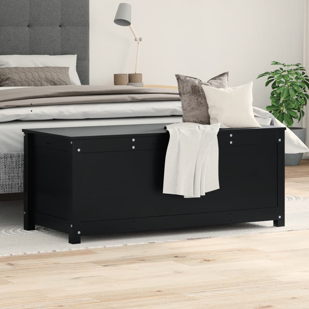 Contenitore Portaoggetti Nero 110x50x45,5cm Legno Massello Pino