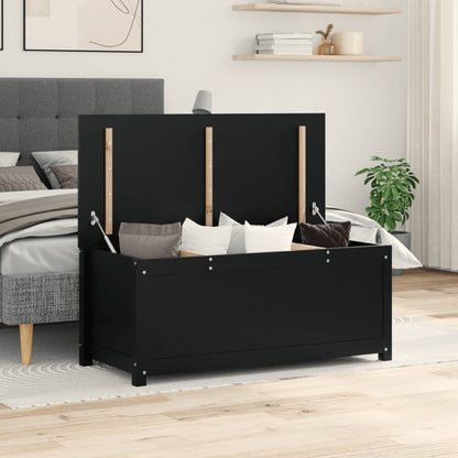 Contenitore Portaoggetti Nero 110x50x45,5cm Legno Massello Pino