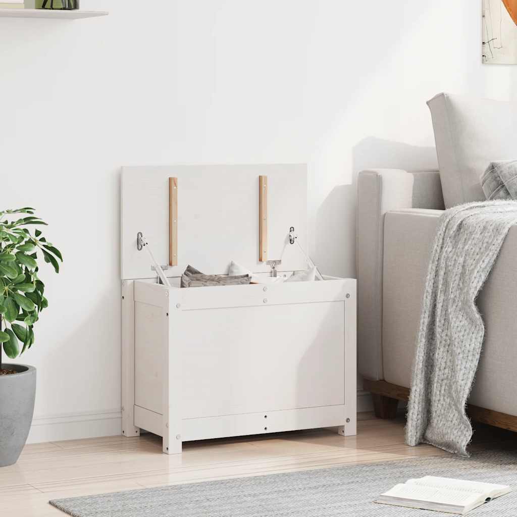 Contenitore Portaoggetti Bianco 60x32x45,5cm Massello di Pino