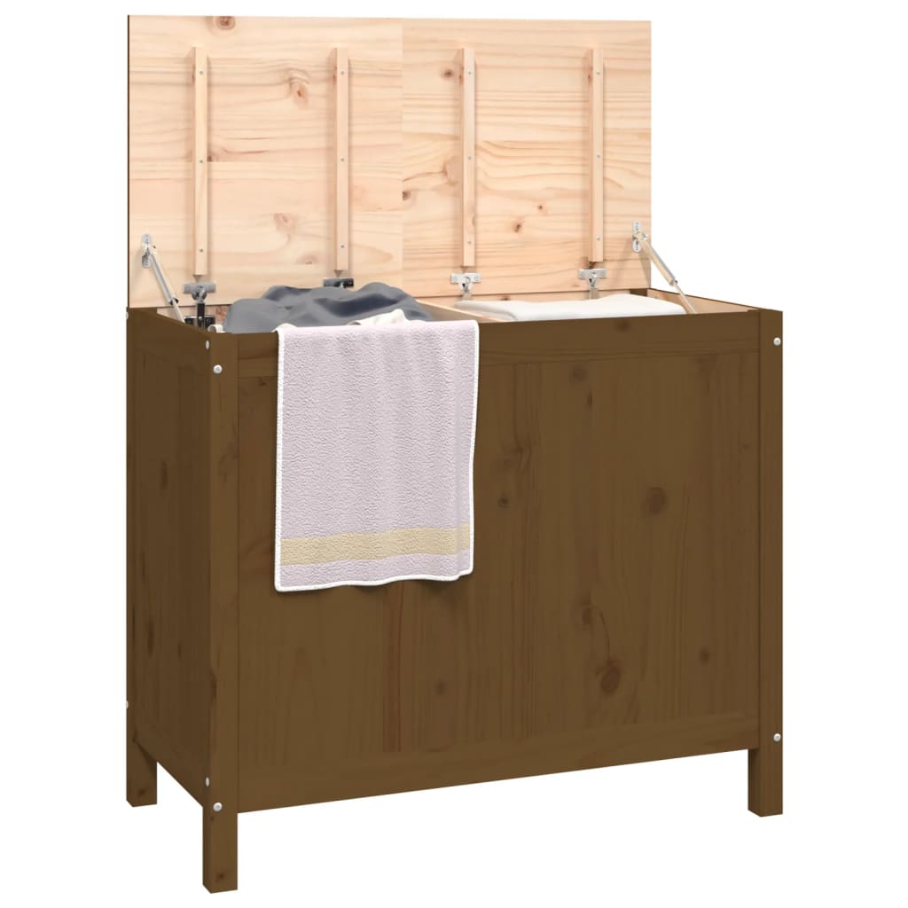 Contenitore per Bucato Ambra 88,5x44x76 cm Legno Massello Pino