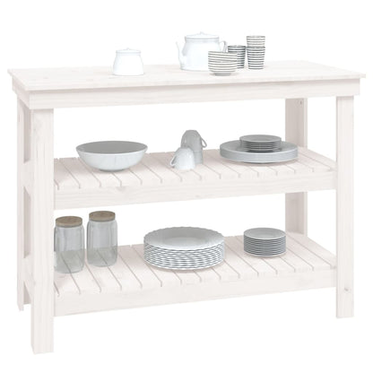 Banco da Lavoro Bianco 110,5x50x80 cm in Legno Massello di Pino