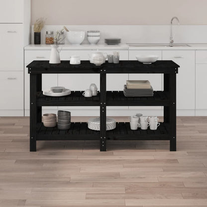 Banco da Lavoro Nero 142,5x50x80 cm in Legno Massello di Pino