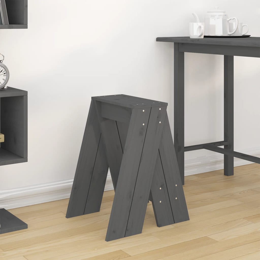 Sgabelli 2 pz grigio 40x40x60 cm in Legno Massello di Pino