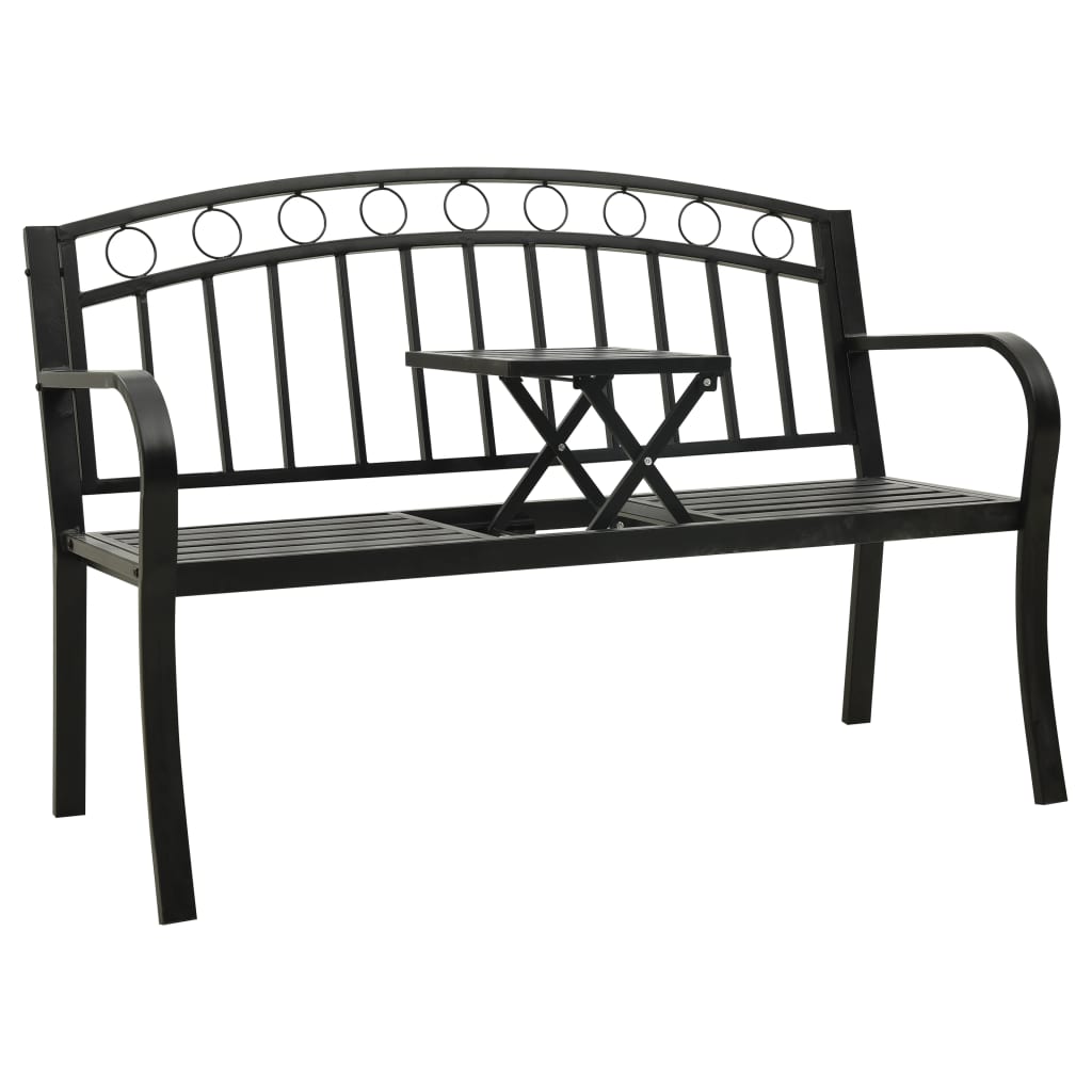 Panca da Giardino con Tavolino Nero 120 cm Acciaio