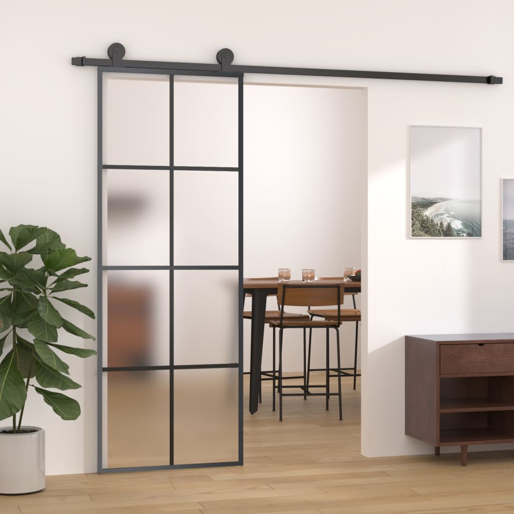 Porta Scorrevole con Ferramenta 76x205cm Vetro ESG Alluminio