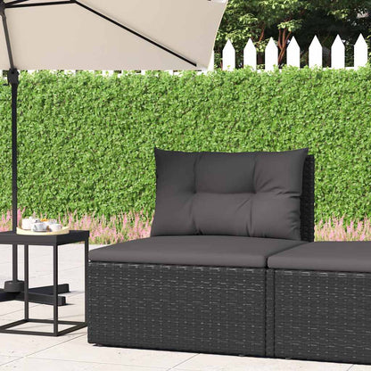 Divano Centrale da Giardino con Cuscini in Polyrattan Nero