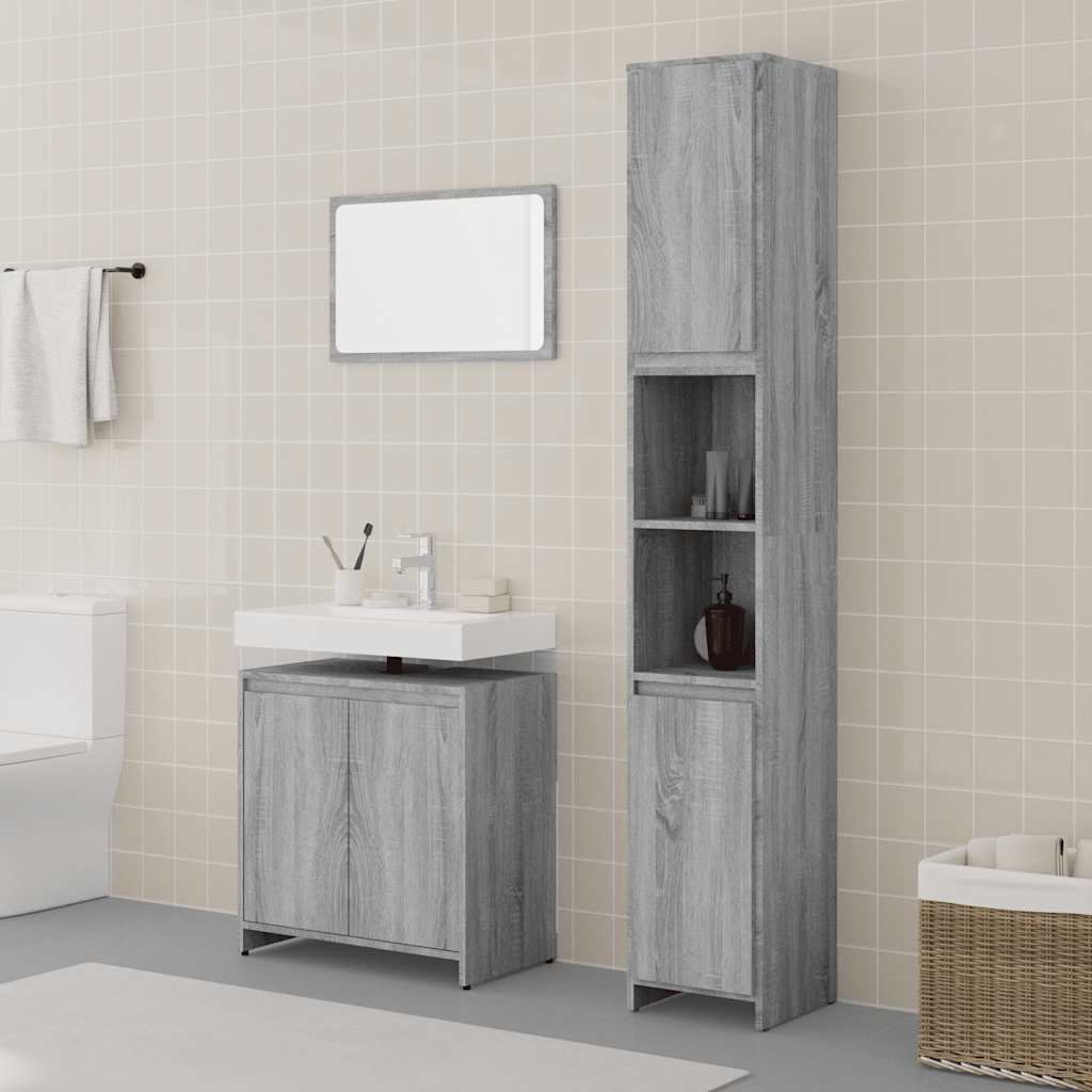 Set Mobili da Bagno 3 pz Grigio Sonoma in Legno Multistrato