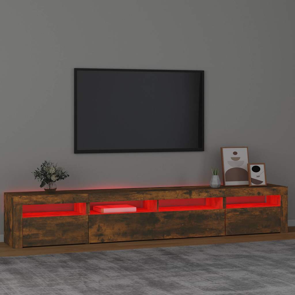 Mobile Porta TV con Luci LED Rovere Fumo 240x35x40 cm