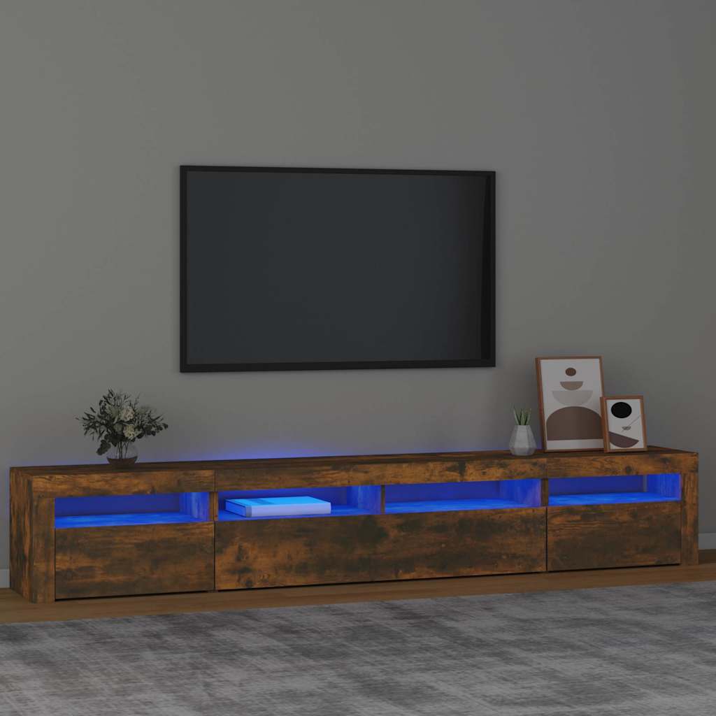 Mobile Porta TV con Luci LED Rovere Fumo 240x35x40 cm
