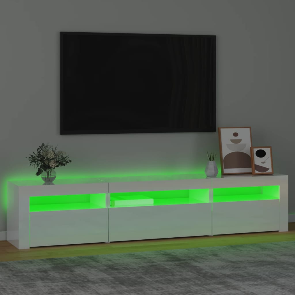 Mobile Porta TV con Luci LED Bianco Lucido 195x35x40 cm