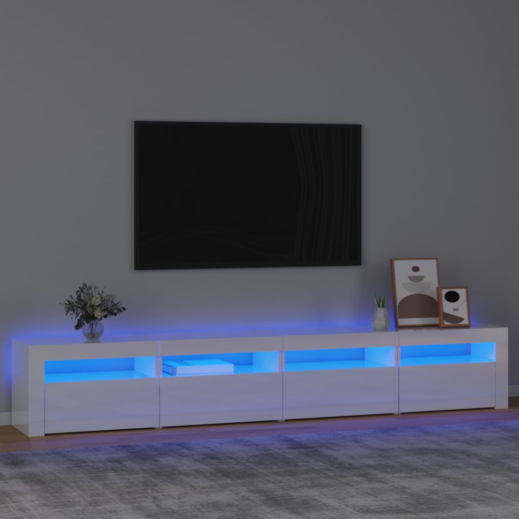 Mobile Porta TV con Luci LED Bianco Lucido 240x35x40 cm