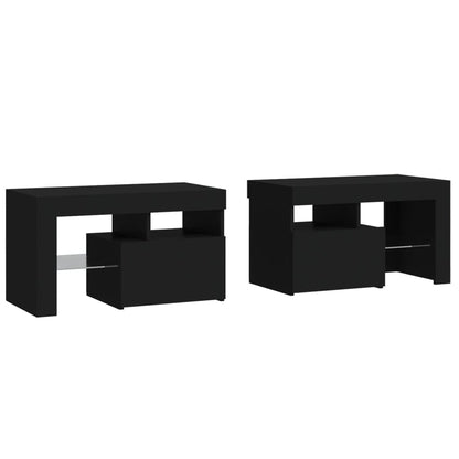 Comodini 2 pz con Luci a LED Neri 70x36,5x40 cm