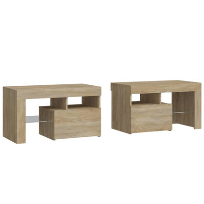 Comodini 2 pz con Luci a LED Rovere Sonoma 70x36,5x40 cm