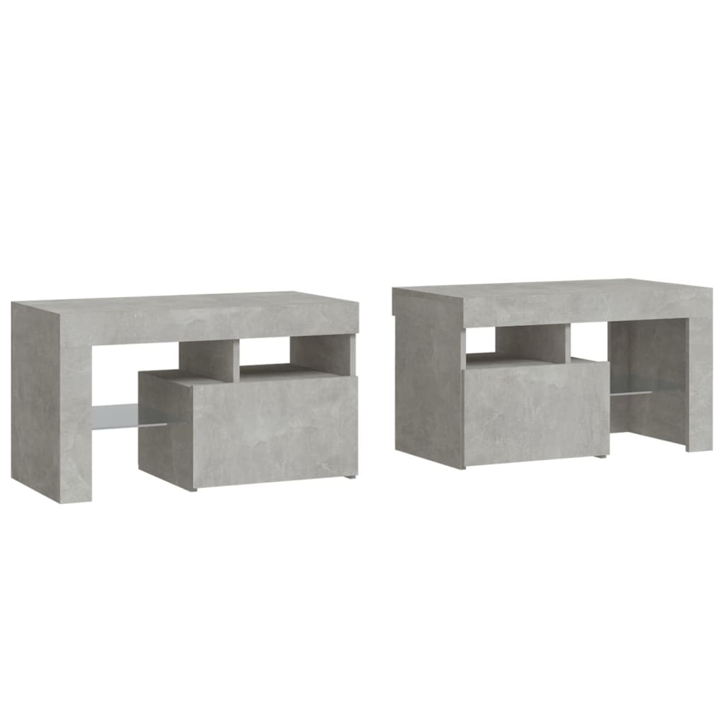 Comodini 2 pz con Luci a LED Grigi Cemento 70x36,5x40 cm