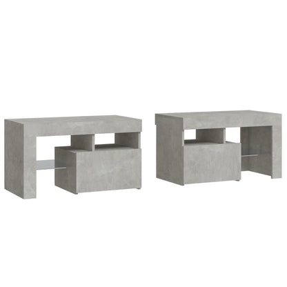 Comodini 2 pz con Luci a LED Grigi Cemento 70x36,5x40 cm
