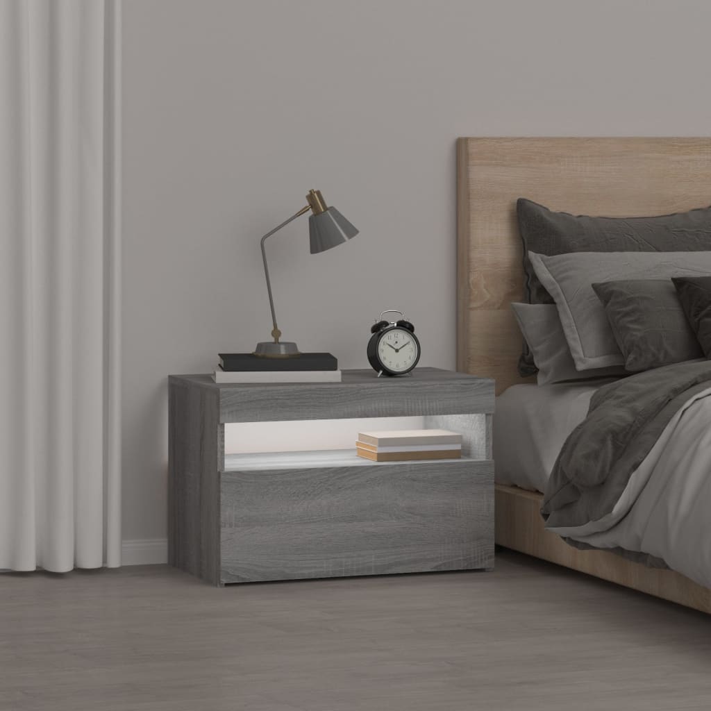 Comodino con Luci LED Grigio Sonoma 60x35x40 cm