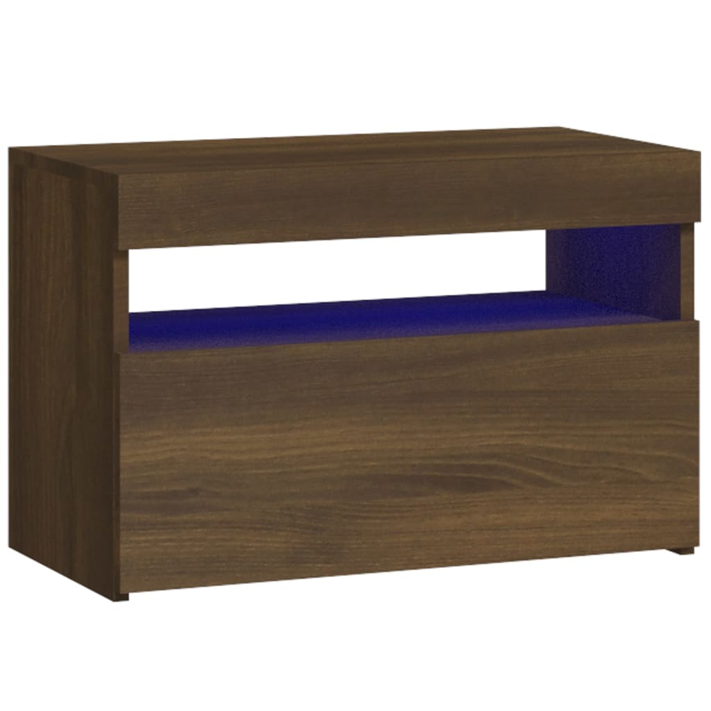 Comodino con Luci LED Rovere Marrone 60x35x40 cm