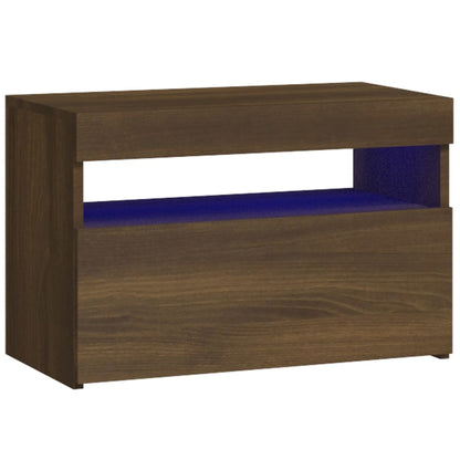 Comodino con Luci LED Rovere Marrone 60x35x40 cm