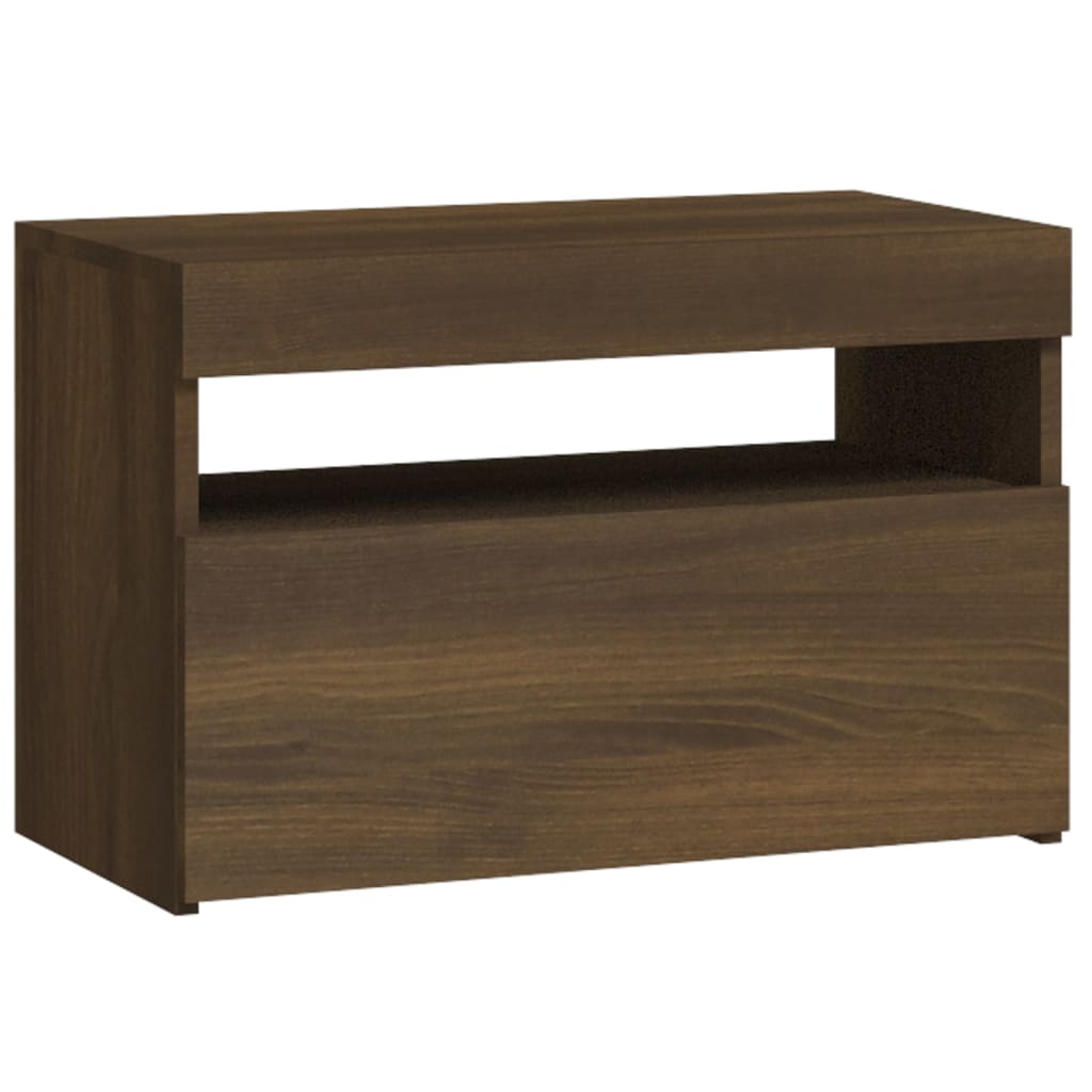 Comodino con Luci LED Rovere Marrone 60x35x40 cm