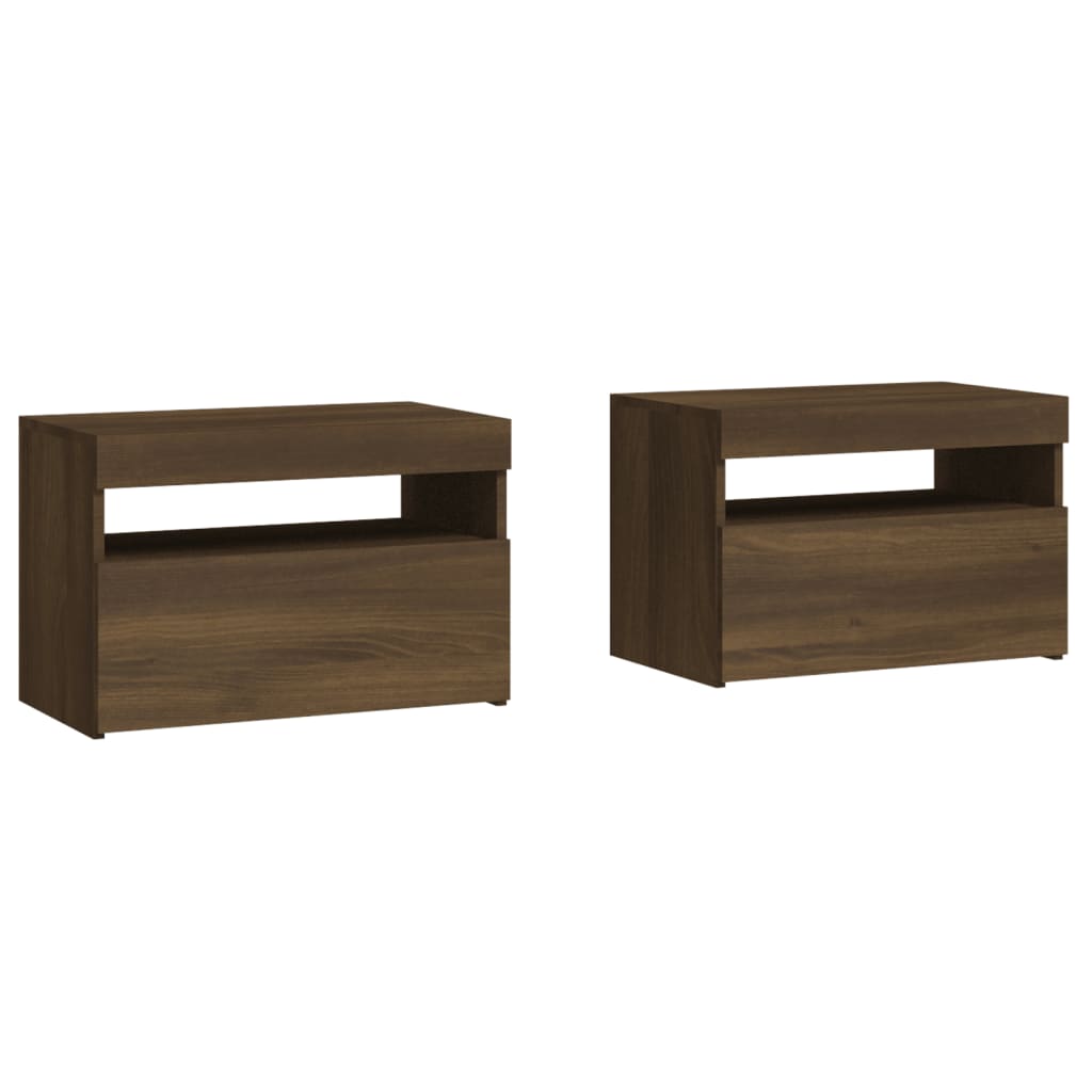 Comodini 2 pz con Luci LED Rovere Marrone 60x35x40 cm