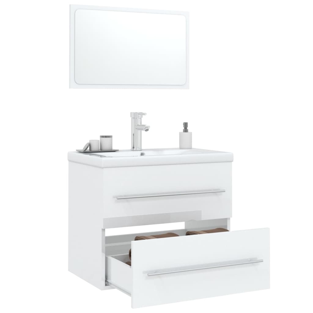 Set Mobili da Bagno 3 pz Bianco Lucido