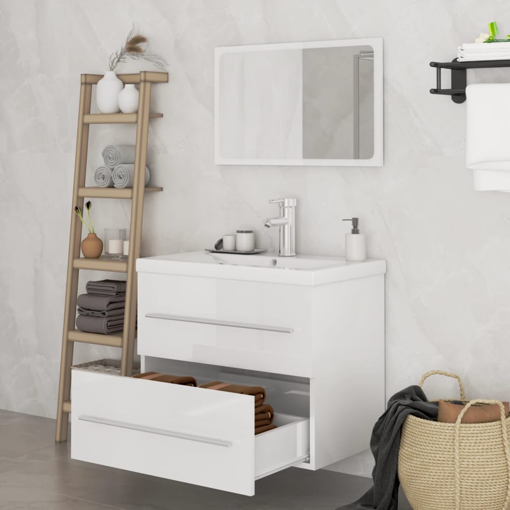Set Mobili da Bagno 3 pz Bianco Lucido