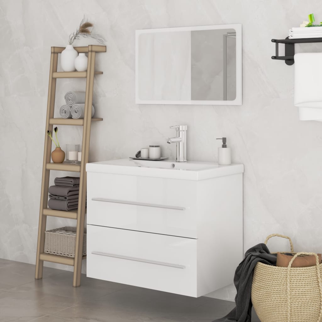 Set Mobili da Bagno 3 pz Bianco Lucido