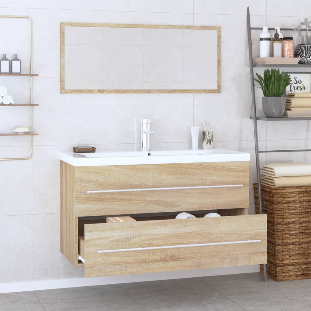 Set Mobili da Bagno 3 pz Rovere Sonoma