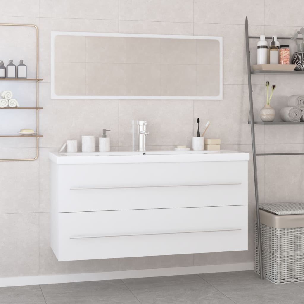 Set Mobili da Bagno Bianco in Legno Multistrato