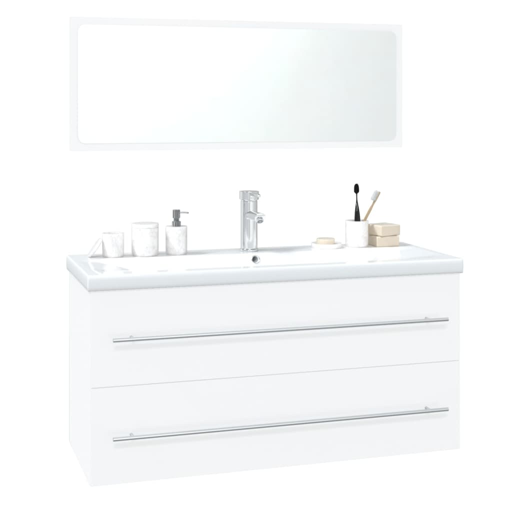 Set Mobili da Bagno Bianco Lucido in Legno Multistrato